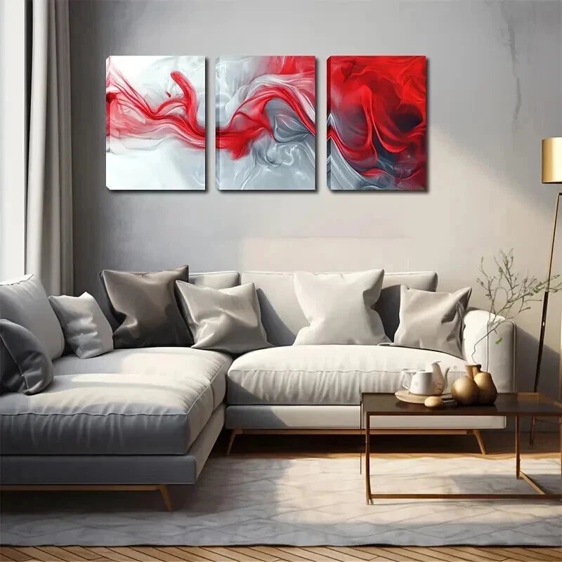 3pcs Triplet Watercolor Abstract Red Perfect Wall Art Set Canvas Framed 50x70cm - High Quality Print 100% Australian Made Wall Canvas Ready to Hang - Bella Home Decor