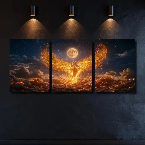 3pcs Phoenix Rising from The Ashes Wall Art Canvas Unframed – High Quality Print 100% Australian Made Wall Canvas