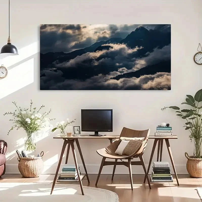Light Clouds Mountains Scenery Wall Art Canvas Office Home Room Framed 120x60cm