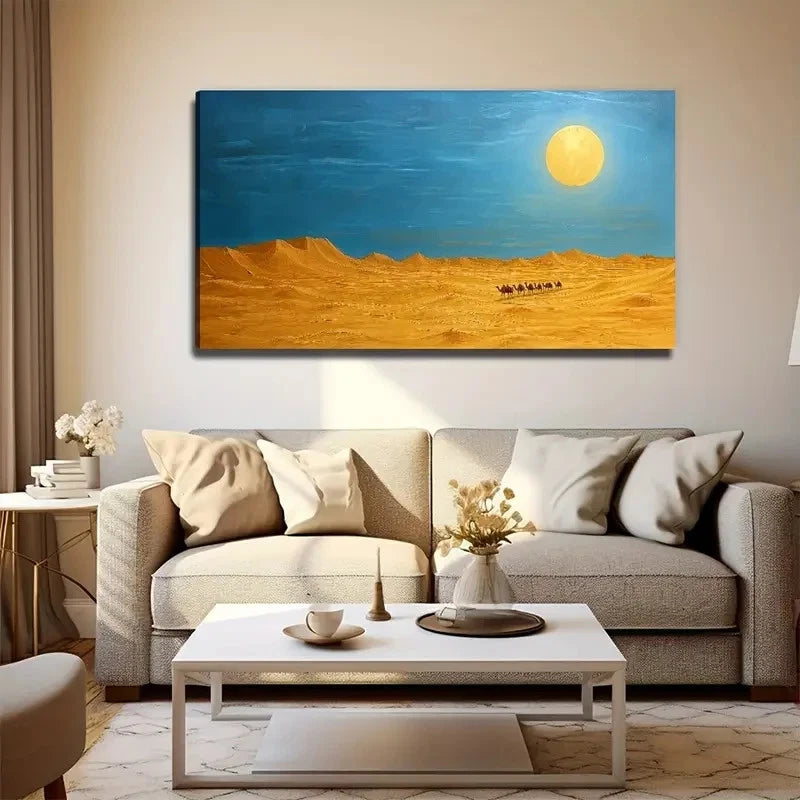 Camels In The Desert Wall Art Canvas Office Home Room Framed 120x60cm