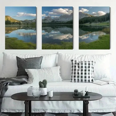 3pcs Mountain & Pine Tree Reflection Wall Art Canvas Unframed - High Quality Print 100% Australian Made Wall Canvas