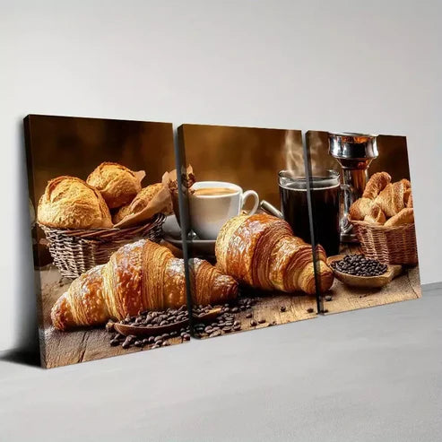 3pcs Delicious Fashionable Coffee and Croissant Wall Art Set Canvas Unframed - High Quality Print 100% Australian Made Wall Canvas - Bella Home Decor