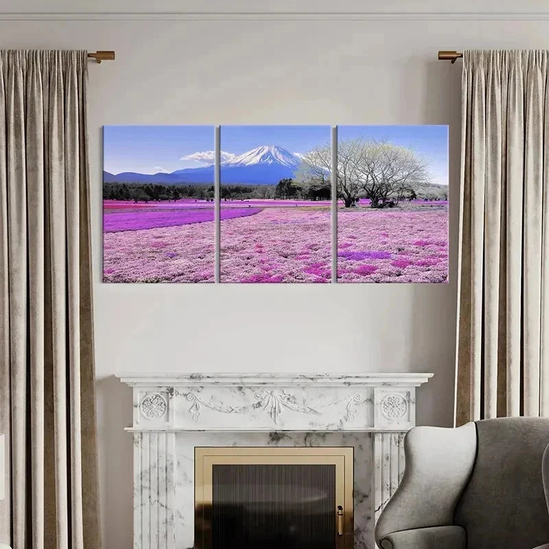 3pcs Mount Fuji & Flower Fields Landscape Wall Art Set Canvas Framed 50x70cm - High Quality Print 100% Australian Made Wall Canvas Ready to Hang
