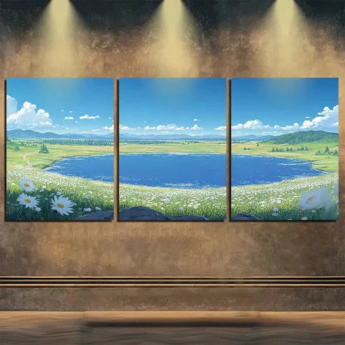 3pcs Green Meadows and White Daisies Wall Art Set Canvas Unframed - High Quality Print 100% Australian Made Wall Canvas