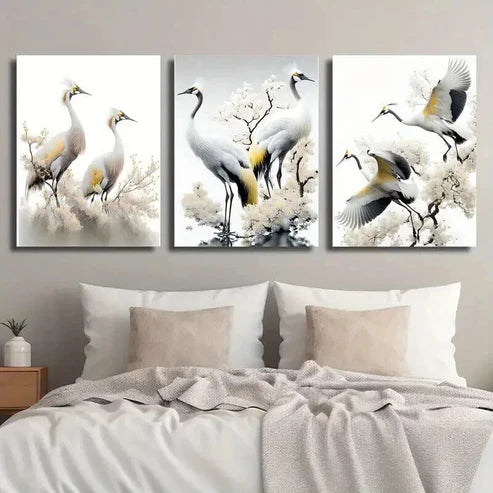 3pcs Japanese Red Crowned Crane Decor Wall Art Set Canvas Unframed - High Quality Print 100% Australian Made Wall Canvas