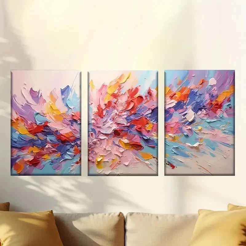 3pcs painting of colorful paint strokes Wall Art Set Canvas Framed 40x60cm - High Quality Print 100% Australian Made Wall Canvas Ready to Hang