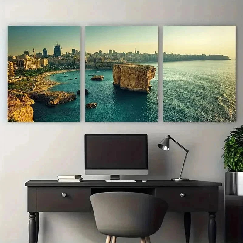 3pcs Middle Eastern Travel Lebanon Perfect Wall Art Set Canvas Framed 50x70cm - High Quality Print 100% Australian Made Wall Canvas Ready to Hang