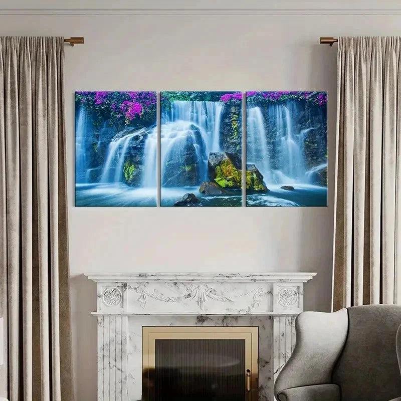 3pcs Waterfall Modern Natural Landscape Wall Art Set Canvas Framed 50x70cm - High Quality Print 100% Australian Made Wall Canvas Ready to Hang