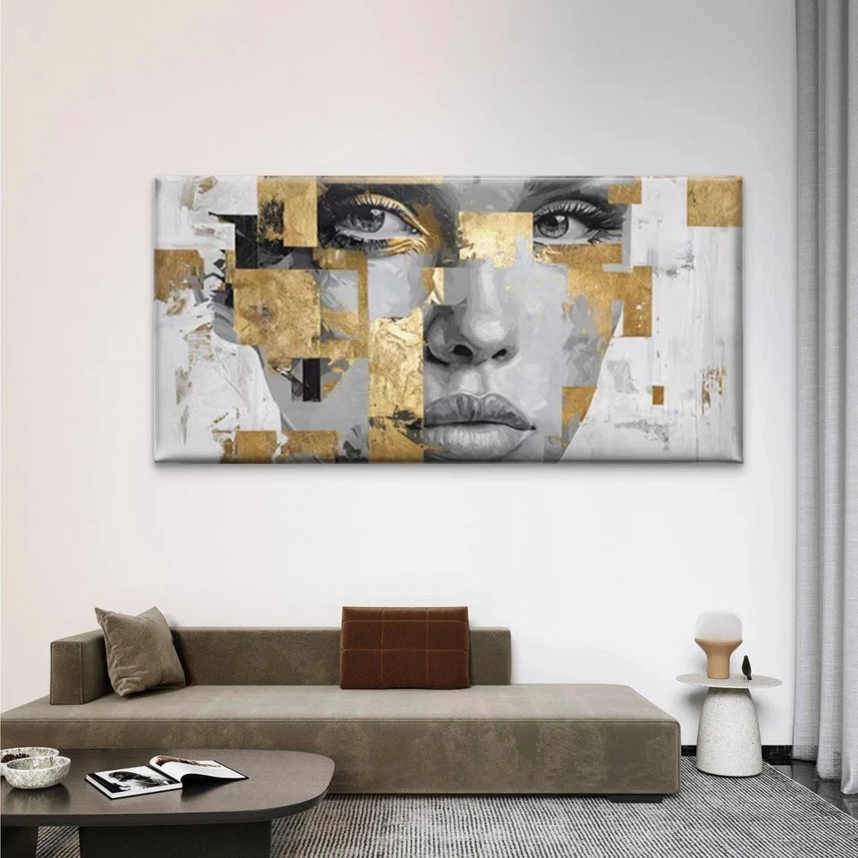Geometric with Golden Foil Wall Art Canvas Office Home Room Framed 120x60cm