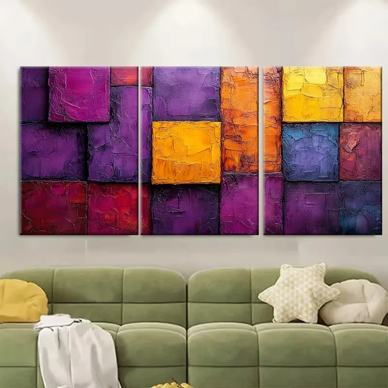 3pcs Vibrant Textured Block Shapes Metal Print Ready to Hang Art