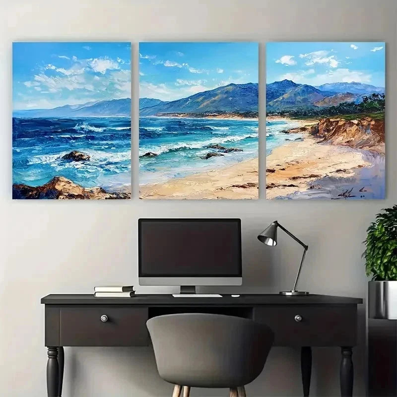 3pcs Mountain Impasto Oil Painting Perfect Wall Art Set Canvas Framed 50x70cm - High Quality Print 100% Australian Made Wall Canvas Ready to Hang