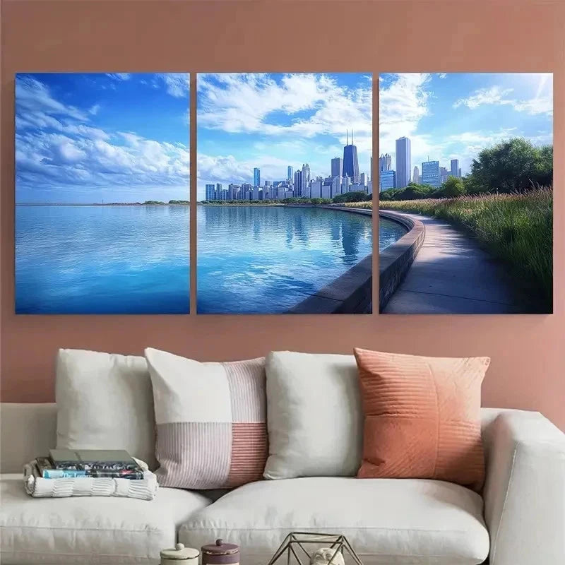 3pcs Chicago & Nature State Scenic Perfect Wall Art Set Canvas Framed 60x90cm - High Quality Print 100% Australian Made Wall Canvas Ready to Hang