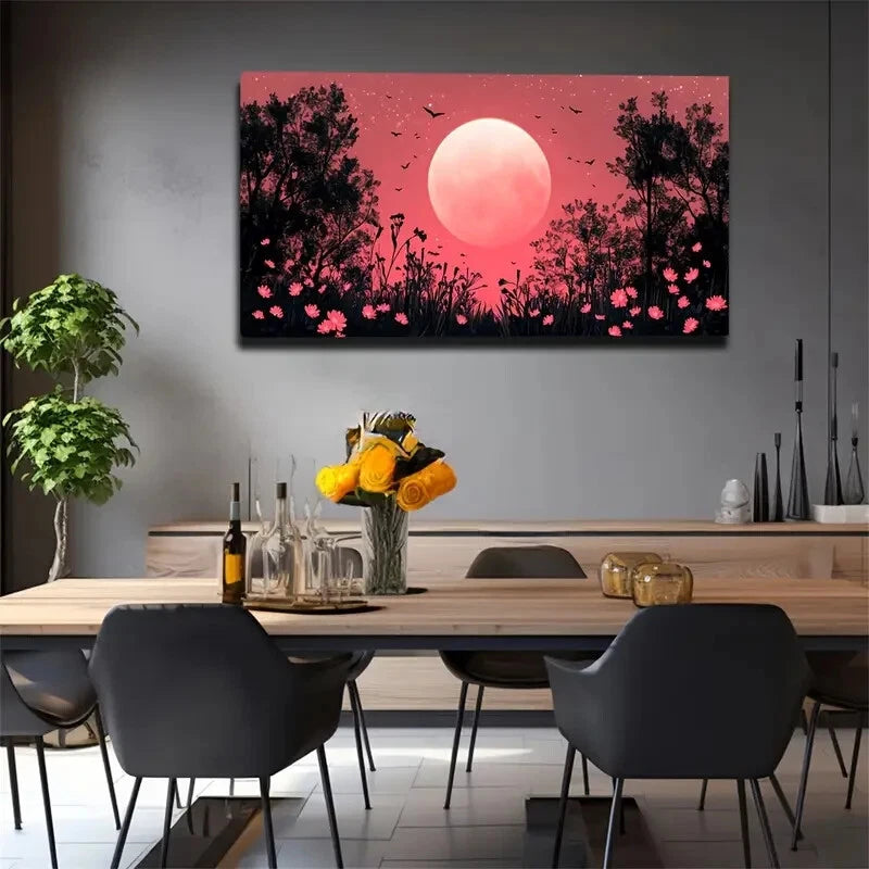 Featuring Huge Red Moons Wall Art canvas office home room framed 120x60cm - Bella Home Decor