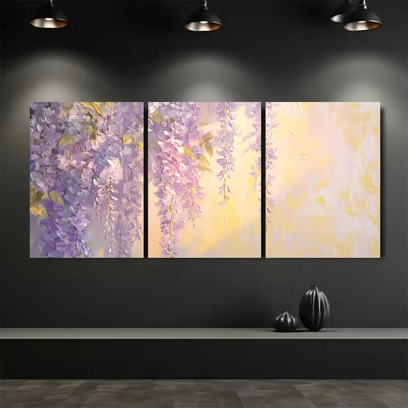 3pcs Summer Wisteria Curtains Oil Impasto Metal Print Ready to Hang Art