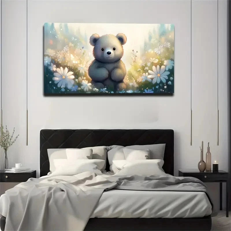 Lovely Teddy Bear Wall Art Canvas Office Home Room Framed 120x60cm