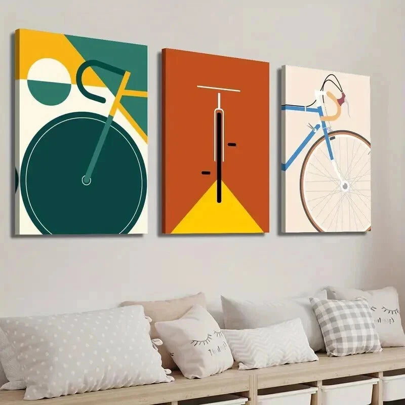 3pcs Vibrant Abstract Cycling Décor Perfect Wall Art Set Canvas Framed 60x90cm - High Quality Print 100% Australian Made Wall Canvas Ready to Hang - Bella Home Decor
