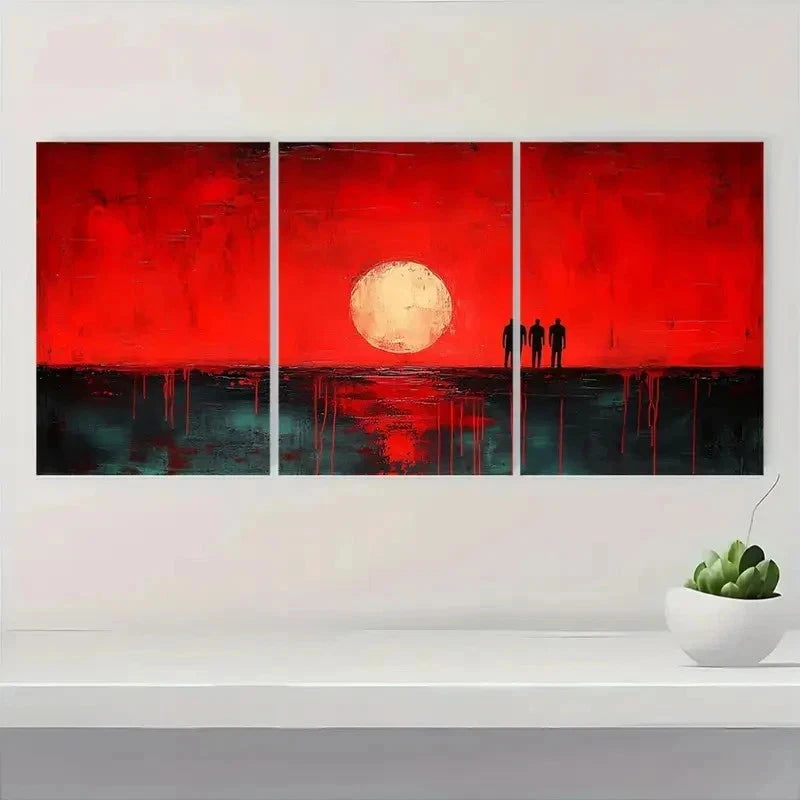 3pcs Red Minimalist Decor Wall Art Set Canvas Framed 40x60cm - High Quality Print 100% Australian Made Wall Canvas Ready to Hang