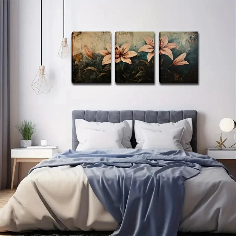 3pcs Lily Flower Design Deco Perfect Wall Art Set Canvas Framed 40x60cm - High Quality Print 100% Australian Made Wall Canvas Ready to Hang - Bella Home Decor