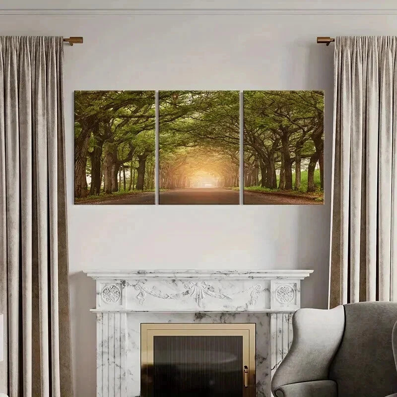 3pcs Sunshine Through Trees Roads Modern Wall Art Set Canvas Framed 50x70cm - High Quality Print 100% Australian Made Wall Canvas Ready to Hang - Bella Home Decor