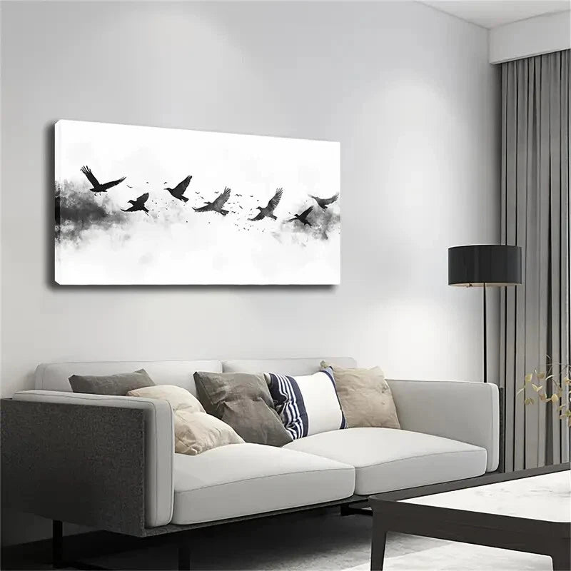 Birds in Flight Modern Décor Wall Art Canvas Office Home Room Framed 120x60cm - Bella Home Decor