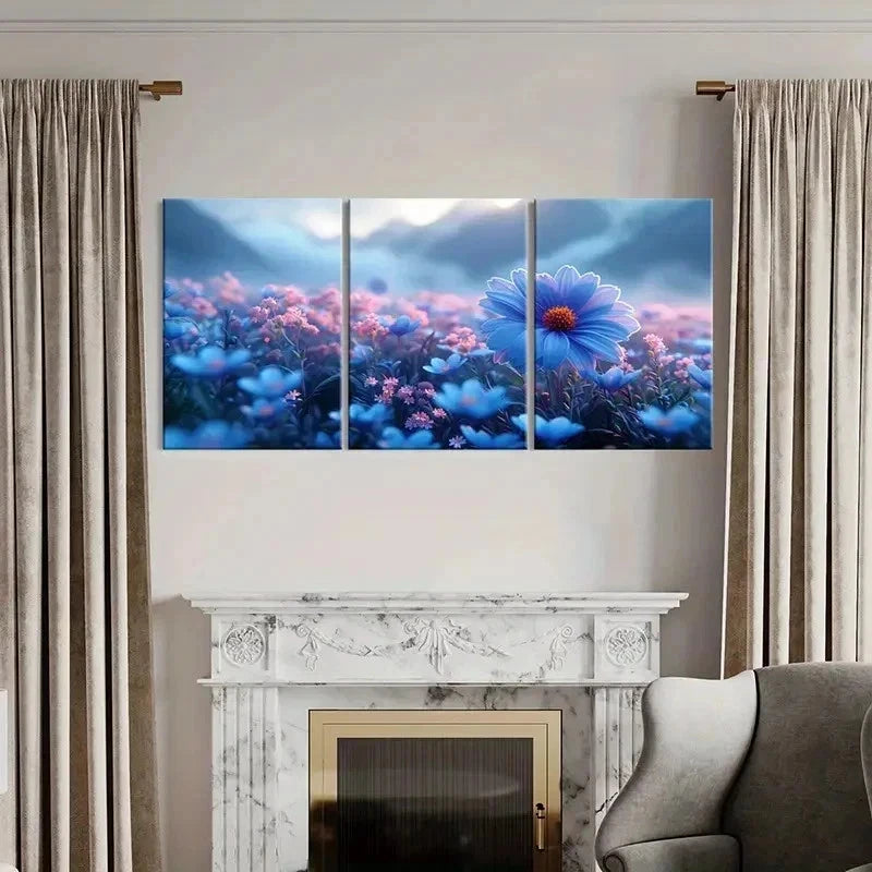 3pcs Blue Pink & Purple Wildflower Field Wall Art Set Canvas Framed 40x60cm - High Quality Print 100% Australian Made Wall Canvas Ready to Hang - Bella Home Decor