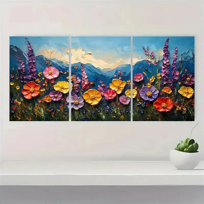 3pcs Mountain Meadow Painting FY Wall Art Set Canvas Framed 40x60cm - High Quality Print 100% Australian Made Wall Canvas Ready to Hang