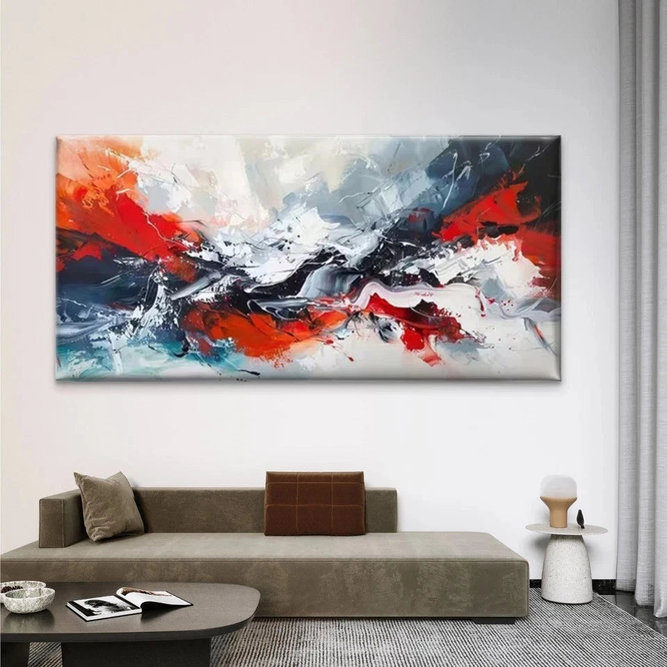 Abstract Red Black White Wall Art Canvas Office Home Room Framed 120x60cm