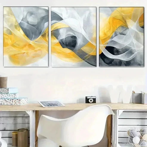 3pcs Abstract Yellow And Gray Geometric Perfect Wall Art Canvas Unframed – High Quality Print 100% Australian Made Wall Canvas