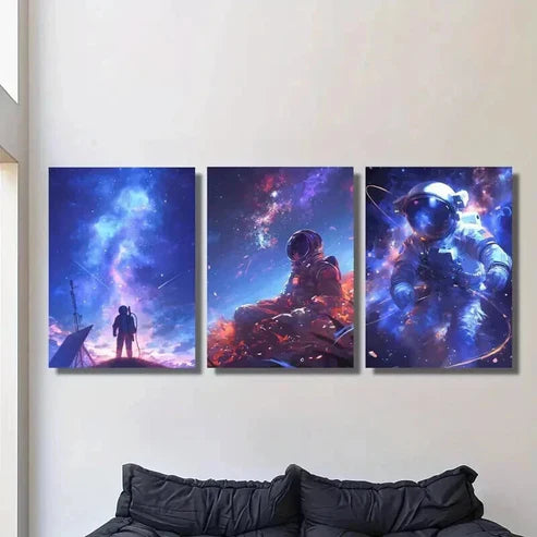 3pcs Fantasy Starry Sky and Astronauts Wall Art Set Canvas Unframed - High Quality Print 100% Australian Made Wall Canvas