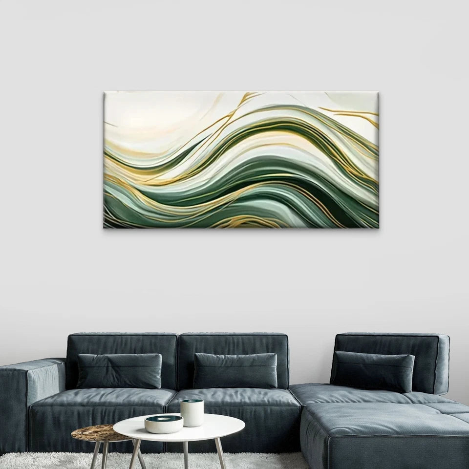 Green & Yellow Swirls Gradient Wall Art Canvas Office Home Room Framed 120x60cm