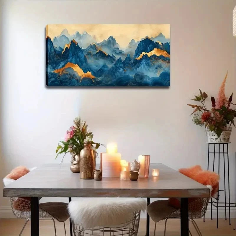 Blue And Golden Tones With Text Wall Art Canvas Office Home Room Framed 120x60cm