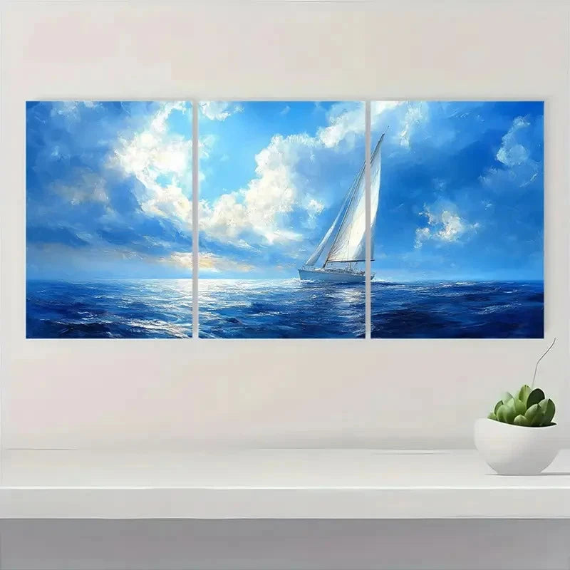 3pcs Serene Blue Ocean Scene Nautical WA Wall Art Set Canvas Framed 40x60cm - High Quality Print 100% Australian Made Wall Canvas Ready to Hang