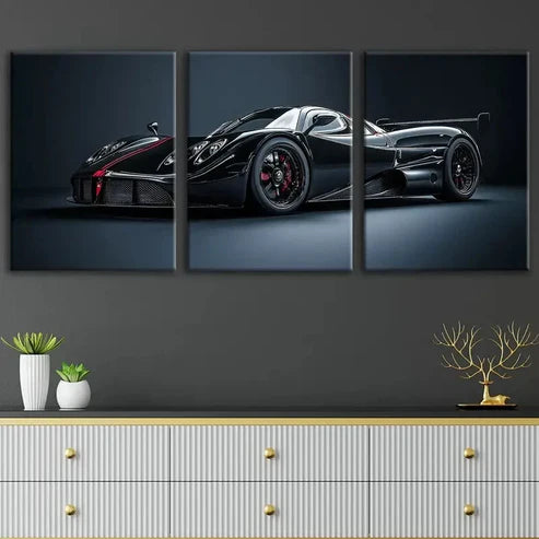 3pcs Abstract Black Cool Sports Car Racing Car Wall Art Set Canvas Unframed - High Quality Print 100% Australian Made Wall Canvas - Bella Home Decor