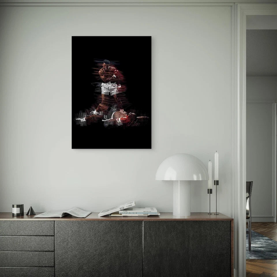 Triumphant Boxer Defeats Fallen Opponent 40x60cm Metal Print Ready to Hang