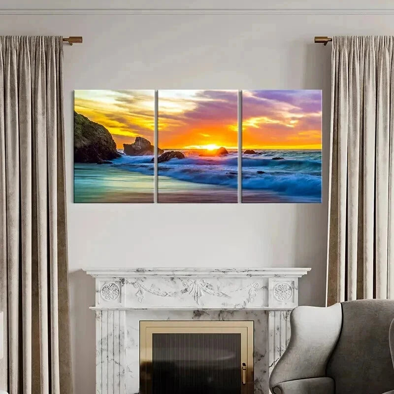 3pcs Vibrant Colorful Sunset Seaside Beach Wall Art Set Canvas Framed 60x90cm - High Quality Print 100% Australian Made Wall Canvas Ready to Hang - Bella Home Decor