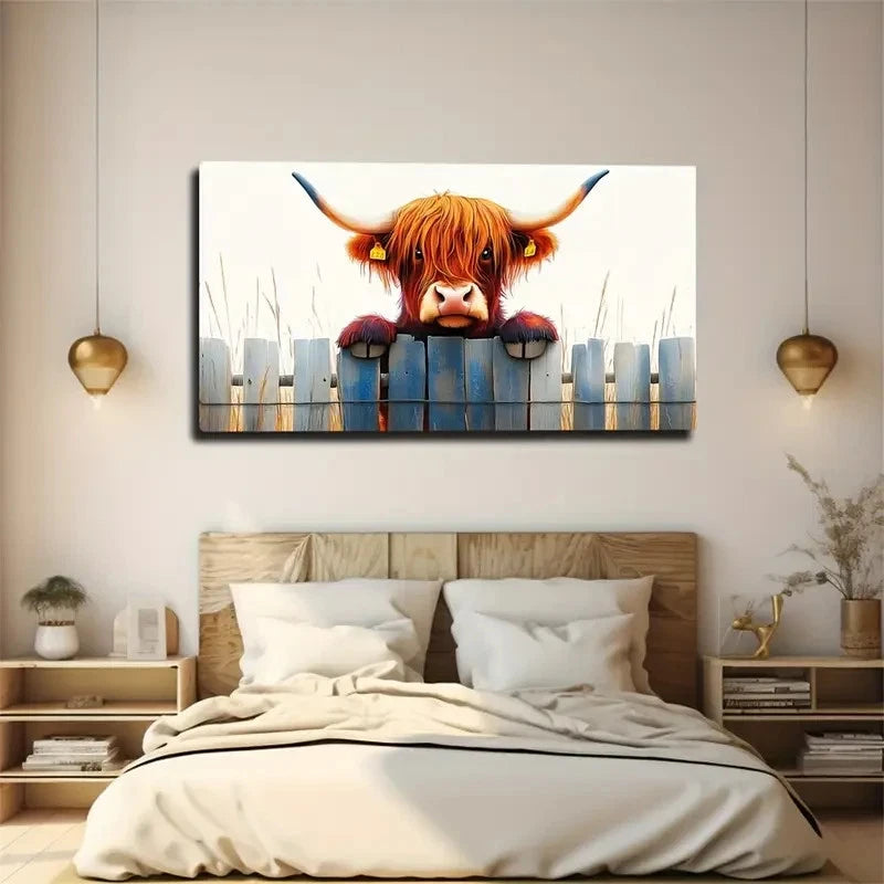 Featuring Cow Wearing Earring Wall Art Canvas Office Home Room Framed 120x60cm
