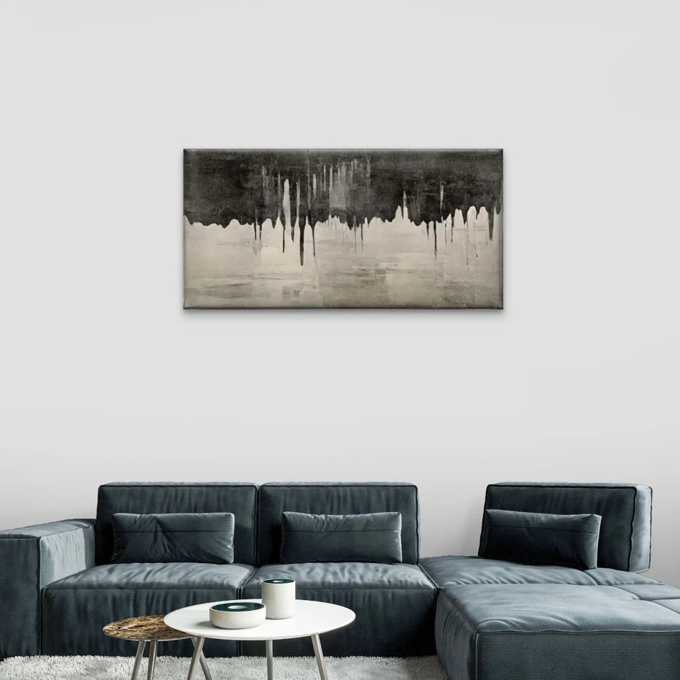 Black White Abstract Painting Wall Art Canvas Office Home Room Framed 120x60cm