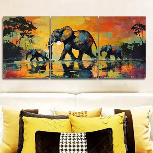 3pcs Elephant is Walking Colorful Nature Perfect Wall Art Set Canvas Unframed - High Quality Print 100% Australian Made Wall Canvas