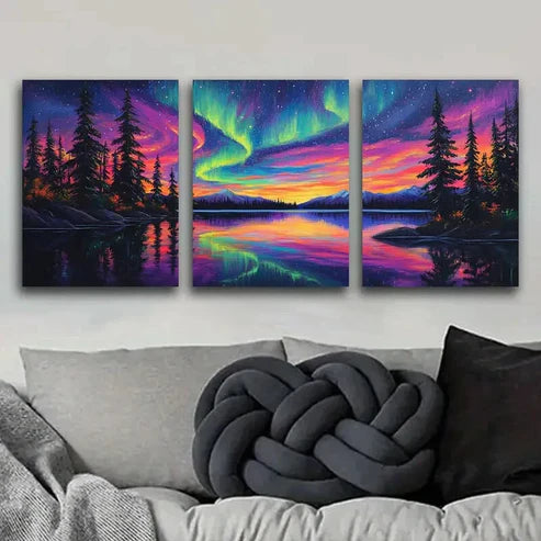 3pcs Aurora Forest Colorful Evening Dark Perfect Wall Art Set Canvas Unframed - High Quality Print 100% Australian Made Wall Canvas - Bella Home Decor
