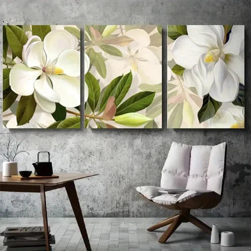 3pcs White Magnolia Bloom Botanical Wall Art Canvas Unframed - High Quality Print 100% Australian Made Wall Canvas