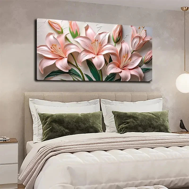 Vibrant 3D Pink Lily Design Wall Art canvas office home room framed 120x60cm - Bella Home Decor