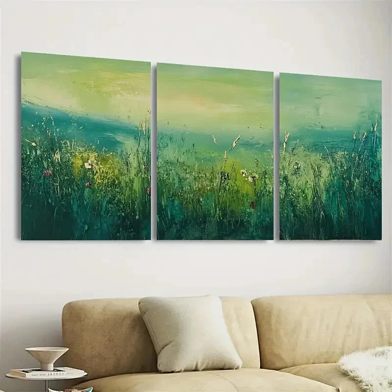 3pcs Green Field & Botanical Floral Wall Art Set Canvas Framed 50x70cm - High Quality Print 100% Australian Made Wall Canvas Ready to Hang - Bella Home Decor
