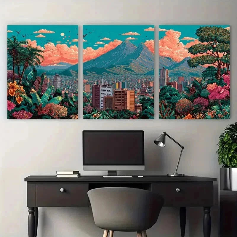 3pcs Guatemala City Travel Post Painting Perfect Wall Art Set Canvas Framed 50x70cm - High Quality Print 100% Australian Made Wall Canvas Ready to Hang