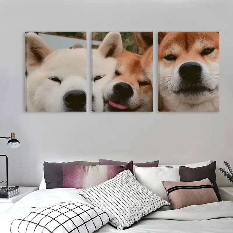 3pcs Modern Cute Shiba inu Dogs Wall Art Set Canvas Framed 50x70cm - High Quality Print 100% Australian Made Wall Canvas Ready to Hang