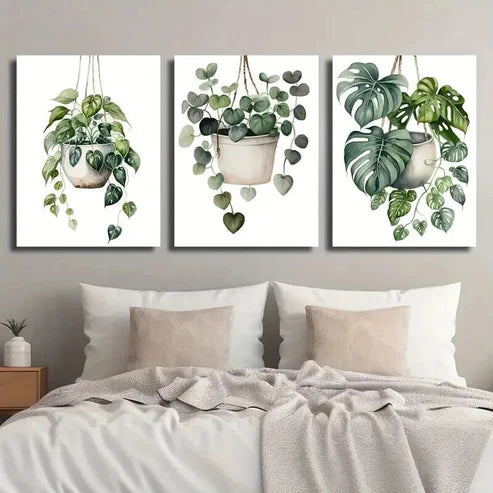 3pcs Green Monstera & Pothos Plant Wall Art Canvas Unframed - High Quality Print 100% Australian Made Wall Canvas