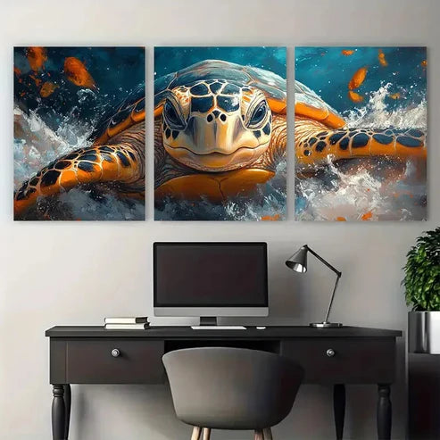 3pcs Vibrant Turtle & Ocean Wave Design Perfect Wall Art Set Canvas Framed 40x60cm - High Quality Print 100% Australian Made Wall Canvas Ready to Hang