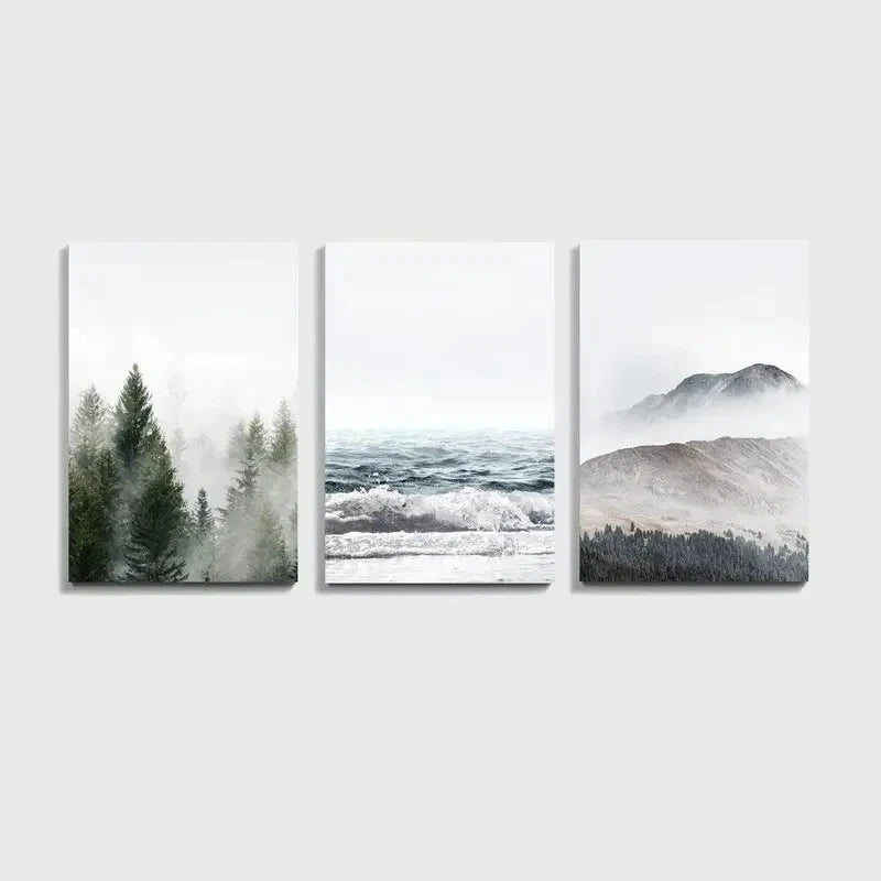 3pcs Nature Beauty Blue & Green Hues Wall Art Set Canvas Framed 50x70cm - High Quality Print 100% Australian Made Wall Canvas Ready to Hang