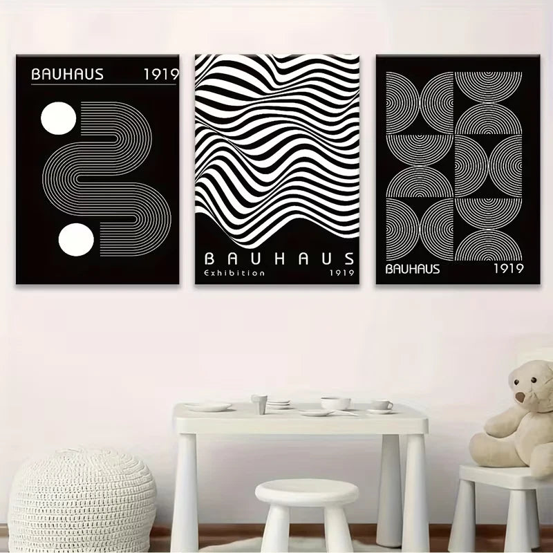 3pcs Bauhaus Geometric Theme Metal Print Ready to Hang Art