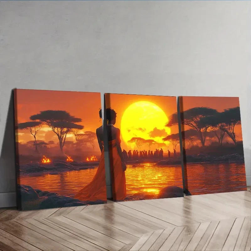 3pcs Woman'S Silhouette at Sunset Scene Wall Art Set Canvas Framed 40x60cm - High Quality Print 100% Australian Made Wall Canvas Ready to Hang - Bella Home Decor