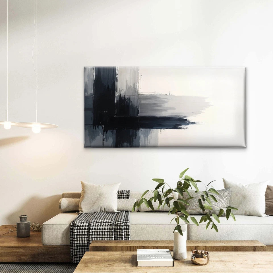 Minimalist Grey Black Abstract Wall Art Canvas Office Home Room Framed 120x60cm - Bella Home Decor